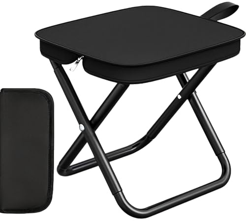 JDHUIOO Portable Folding Camping Stool, Small Lightweight Collapsible Stool with Storage Bag for Hiking Fishing BBQ Backpacking Walking Telescopic Stool (Black)