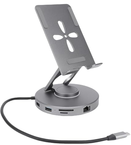 Plyisty Docking Station Stand 11 in 1 mit Tablethalter USB C Hub, 360 ° Rotierende Einstellbare Dock -kompatibel mit Smartphones und Pro -Tablets