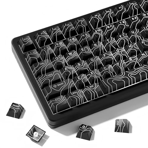 dagaladoo Double Shot PBT keycaps 118 Keys Set Black Topographic Shine Through Custom keycaps Cherry Profile Custom Keyboard Key caps for 60/65/75/TKL/96/100% US Layout Mechanical Keyboard