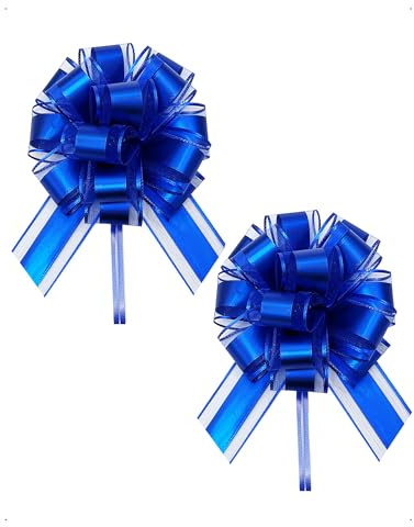 SanKristo 2 Stück 17 cm Große Schleife Geschenkschleife, Ziehschleife Geschenk Geschenkbänder Dekoschleifen Pull Bow Auto Deko Bögen für Basteln Verpacken Hochzeit Geburtstag Geschenkverpackung, Blau