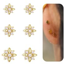 3 Paar 925 Silber Pfosten CZ Ohrringe Stecker Ohrstecker Ohr Piercing Set | 16K Gold Plattiert Medizinische Flachrücken Ohrringe für Damen, Schmetterling Tragus Piercing Schmuck