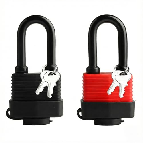 2 Pcs Reinforced Padlocks with Keys Outdoor Weatherproof, Gate Padlock | Padlock Outdoor Weatherproof Waterproof for Gym Locker, Garage, Fence, Shed, Garden Gate, Door (Black, Red)