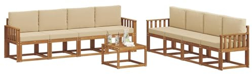 vidaXL Outdoor-Sofagarnitur 9 pcs Natur und Beige Massivholz Akazie, Akazienholz Garten Sofa Set, modernes Outdoor Lounge, stylische Terrassenmöbel, Bequeme Sitzgelegenheit für Treffen