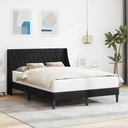 Molumvel Bettgestell 120 x 190 cm mit Kopfteil, Polsterbett aus Samt in Schwarz, Stabiles Lattenrost Bettrahmen für Schlafzimmer Gästezimmer