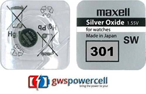 GWS-POWERCELL Maxell Zellen Knopfzelle Uhren Batterien Reihe/301/303/314/315/317/319/321/329/335/337/344/346/348/357/361/362/363/364/365/366/370/371/372/373/376/377/379/380/381/384/386/389/390/391/392/394/395/396/397/399- 301 - 1x