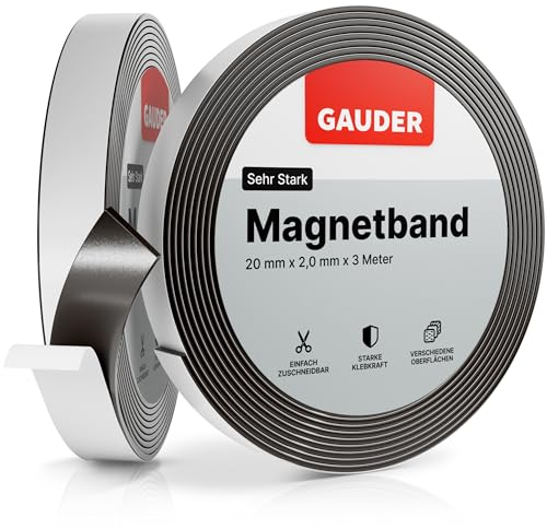 GAUDER Nastro Magnetico Autoadesivo Forte - Striscia Magnetica Tagliabile con Elevata Forza Magnetica - Nastro Magnetico con Adesivo Potente (3 m x 20 mm)