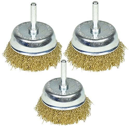 3 Pack 75mm Wire Cup Brush for Drills Steel Brass Coated Rust Paint Remover