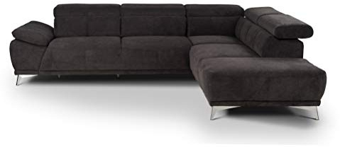 Mivano Ecksofa Felipe / Moderne Eckcouch mit Ottomanen rechts und verstellbaren Kopfstützen / 292 x 73 x 233 / Schwarz