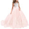TTYAOVO Filles Sol Longueur Dentelle Princesse Mariage Robe Tulle Robe (Taille130) 6-7 Ans 406 Rose