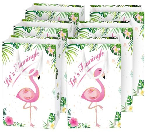 WERNNSAI Flamingo Geschenktüten - 16 Stck Tropische Themen Party Favors für Mädchen Kinder Dauerhaft Papier Goodie Treat Taschen Geburtstag Hochzeit Baby Shower Schwimmbad Partyzubehör