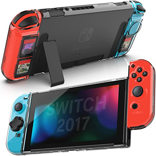 Steuerkreuz-Adapter & Schutzhülle für Joy-Con + Nintendo Switch inkl. Halterung für bis zu 3 Spiele-Cartridges, transparent (87276 Dpad Case Switch)
