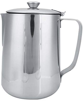 Tasse à café en acier inoxydable avec couvercle en mousse de lait avec couvercle pour art du café latte pour cuisine de bureau avec poignée (1500 ml)