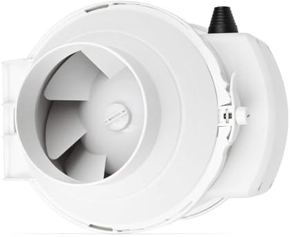 calimaero® CALIFLOW Inline Extractor Fan 125mm/5inch Powerful Inline Fan Combinable with HEPA Filter, Activated Carbon Filter 3-Stage max. 280m³/h, 36Watt / 56dB / Jet Water Resistant/Plastic