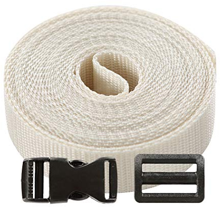 Gurtband Set 5m – Polypropylen Gurt mit 5 Klickverschlüssen und 10 Leiterschnallen 30mm – Strapazierfähiges Gurtband mit Schnallen und Verschlüssen,Creme