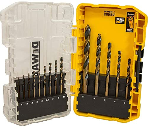 Dewalt HSS-G Black & Gold Metallbohrer-Set DT70727 (14-teilig, mit Kernverstärkung + optimierter Spiralnut, in kleinem ToughCase, Tstak kompatibel, für Einsätze in Stahl, Eisen, Nickel, Messing, uvm.)