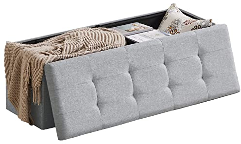 Zedelmaier Sitzbank mit Stauraum Sitzhocker Faltbar Truhen, Deckel Abnehmbar, Sitztruhe belastbar bis 300 kg,114x38x38 cm (Hellgrau - Leinen)