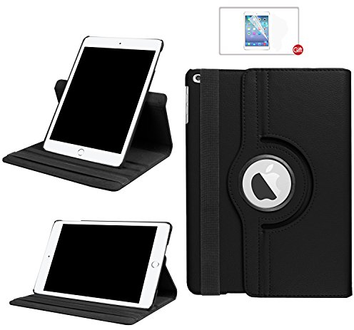 ARECY® iPad 10.2 iPad 2019 th 7.Generation(A2197/A2198/A2200) Hülle Case-360 Grad Rotations PU Ledertasche Smart Cover mit Standfunktion für iPad 7 10,2 Zoll Tablet+Display Schutzfolie(Schwarz)