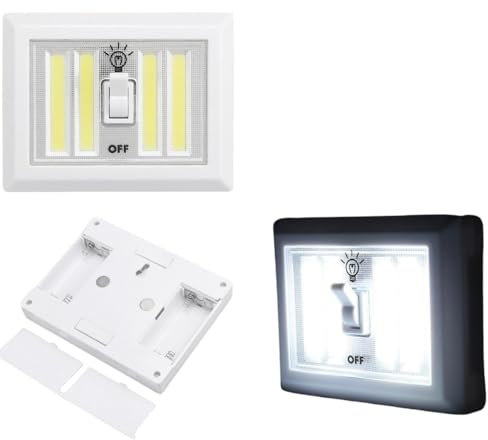 Garden Mile Dual COB LED Battery Light Switch Cordless Adhesive Night Battery Operated Lights Portable Battery Lights for Cupboards, Wardrobes, Shed, Baby Nursery, Bedrooms, Kitchen, Garage