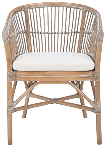 Safavieh Home Collection Olivia Grey Rattan Cushion Accent Chair, White Washed/White
