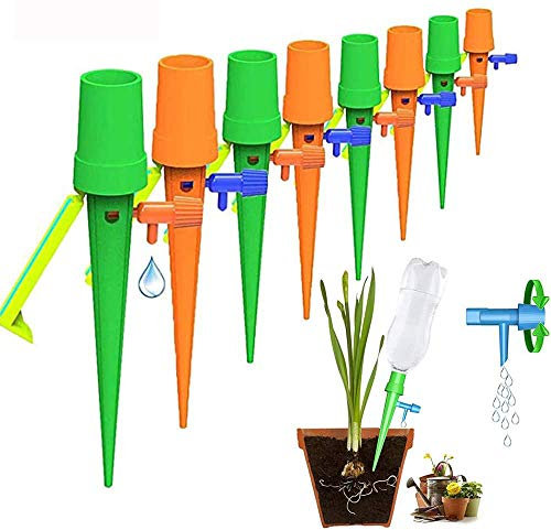 12 Pack Plant Watering Devices, Self Watering Drip Automatic Watering Spikes System with Slow Release for Plants, Upgrade Self-Watering Device with Anti-Tilt Anti-Down Bracket