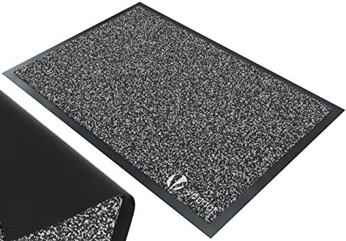 VOUNOT Door Mats for Outdoor or Indoor, Dirt trapper, Non Slip Barrier Mat Washable Welcome Doormat Entrance Rug, Grey-Black, 60x90cm