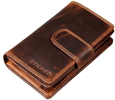 STILORD Tilda Damen Portemonnaie Leder RFID Geldbörse Groß Vintage Geldbeutel für Frauen Ledergeldbörse mit vielen Fächern Echtleder Farbe:Kara - Cognac