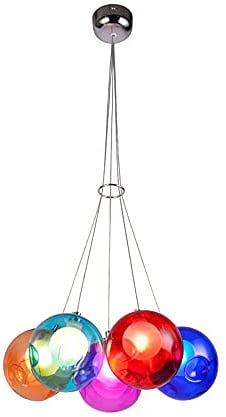 Lichtsse LED Kronleuchter Pendelleuchte Farbige Bubble Ball Lampe Hängelampe Glas Esszimmerlampe Für Mehrflammige Leuchten Buntglas Wohnzimmerlampe Modern Pendelleuchte Höhenverstellbare 120CM, 5Kopf