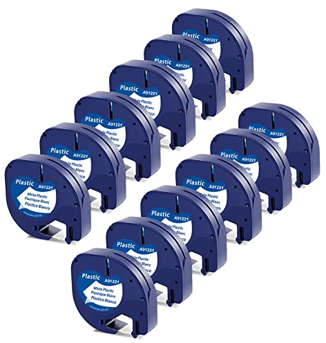 12x Kompatibel mit Dymo Letratag Etikettenband 12mm x 4m White Plastic Schriftband Band 91221 S0721660, Kompatibel mit Dymo Letratag LT-100H LT-110T LT-100T XM, Schwarz auf Weiß