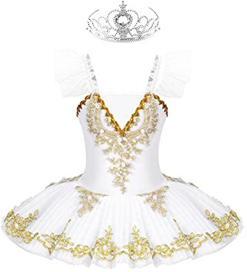 CHICTRY Girls Camisole Skirted Leotards Ballerina Swan Lake Dance Ballet Dress Lace Bead Ballet Tutu Dress Princess Dress Type A White 10-12 Years