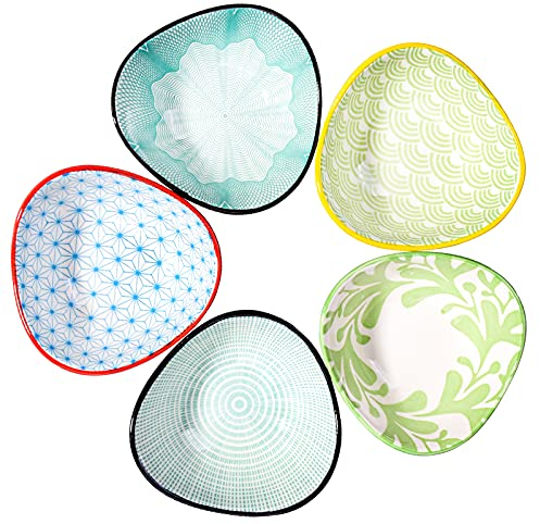 Keramik-Dip-Schüssel-Set, 8,9 cm, geometrische Muster, kleine Saucenschalen, 5 Stück