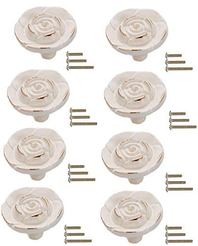 GDQLCNXB Lot de 8 boutons de placard en forme de rose antique pour armoire, tiroir, commode, coiffeuse, table de chevet, armoire.
