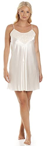 Camille Womens Satin Sleeveless short Chemise - Ladies Lightweight Luxury Plain lace Nightdress - Breathable & Comfortable Summer Nightwear