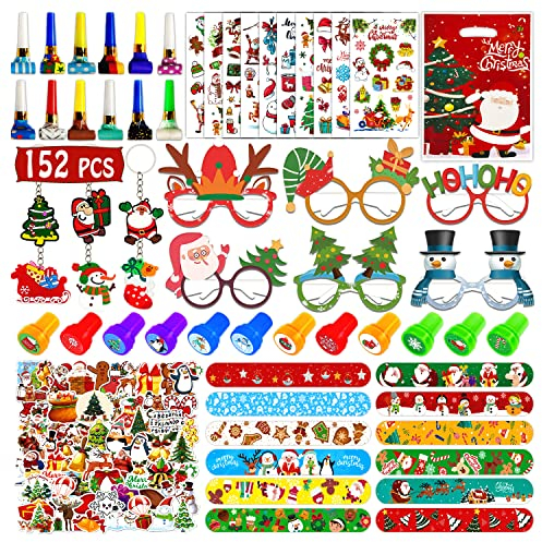 Leesgel Weihnachten Party Mitgebsel, 142 Weihnachtsgeschenke - Geschenktüten, Tattoo, Aufkleber, Stempel, Schlüsselanhänger, Schlagarmbänder, Weihnachtsdeko für Kinder