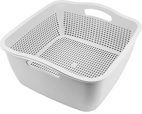 LNQ LUNIQI Double-layer Draining Basket Plastic Fruits Vegetable Washing Basket Food Storage Basket Multi-layer Stackable Vegetable Sinks Wash Drain Basket for Kitchen （Grey）