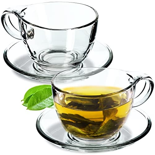 KADAX Tazza in Vetro Con Sottovaso, 200 ml/250 ml, Set di Tazze Trasparenti, da Tè e Caffè Con Piattino e Sottobicchiere (Lea/2 Pezzi)