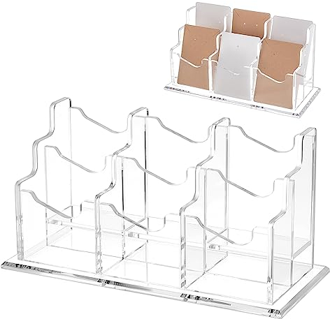 OLYCRAFT 6 Poches 2 Niveaux Acrylique Porte-Cartes de Visite Vertical Porte-Cartes de Visite Transparent Bureau Carte de Visite Présentoir Acrylique Nom Porte-Cartes pour Bureau Maison Bureau