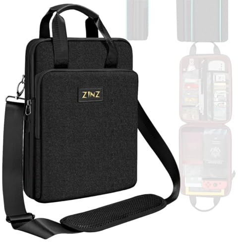 12,9-13 Zoll Laptoptasche Umhängetasche mit variabler Kapazität und Gurt, Tragetasche für Reisen mit Wertsachen & Notebookfächern, umweltfreundliche und wasserabweisende Hülle, reines Schwarz