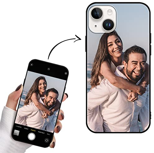 Yoedge Personalisierte Handyhülle für Apple iPhone 14 / iPhone 13 Hülle Selbst Gestalten mit Eigenem Foto Bild Text Personalisiert Case Individuelle Schutzhülle Schwarz Cover für iPhone 14/13 6,1