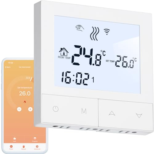 Beok Thermostat WiFi, Tuya Fussbodenheizung Thermostat Digital für Elektrische Fußbodenheizung Raumthermostat Intelligenter Heizungsthermostat Kompatibel Alexa, Google Home, 16A TDS72WIFI-EP Weiß
