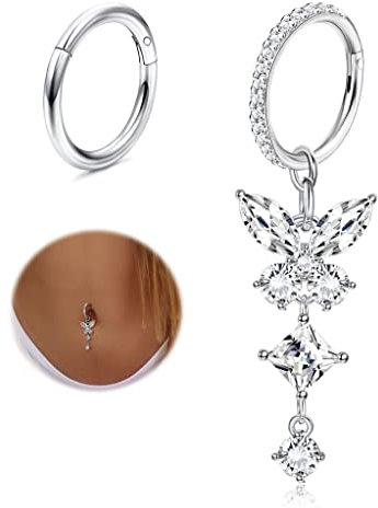 Diamday 2pcs 14G Piercing Nombril Acier Chirurgical pour Femme Percing au Nombril Piercings Bananes Papillon Cœur Étoile Hoop Septum Piercing Bijoux de Piercing pour le Ventre pour la Plage d'Été-G