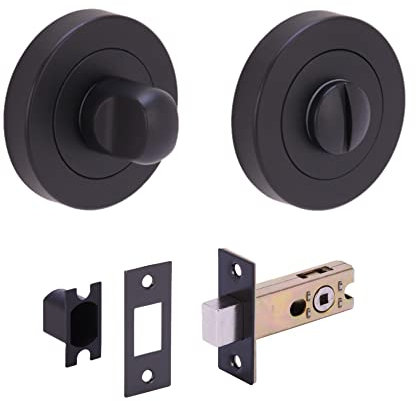 HANDLEZONE® Bathroom Toilet Door Thumb Turn and Release Deadbolt Kit - Black Matt - 65mm Bolt with 45mm Backset