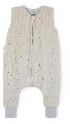 Ehrenkind® Baby Sommerschlafsack mit Füßen Musselin | aus weicher OEKO-TEX zertifizierter Bio-Baumwolle | Sommer Baby Schlafsack 1 TOG Gr. 90 Farbe Natur-Graue Tropfen