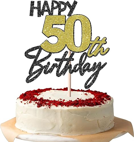1 Stück Happy 50th Geburtstag Tortendeko Glitzer - Cheers to 50 Jahre Kuchen Pick - 50 Fabulous Cake Topper für Thema Party Torten Dekoration