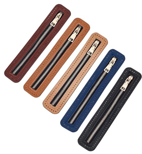 WADORN 5 colori Cerniera In Pelle PU, Telai con Cerniera per Cucire Borse con Cerniera Rettangolare con Foro Telaio Fisso con Cerniera A Spirale per Accessori Artigianali per Borse Fai-Da-Te, 18x3.5cm