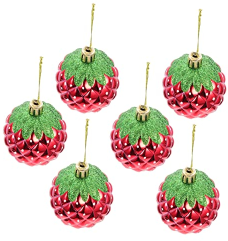 Abaodam 6st Dekorative Hängende Kugel Essiggurke Weihnachtskugel Ornamente Christbaumkugeln Ornamente Glitzernde Weihnachtskugelverzierungen Erdbeergläser Erdbeere Sommer Plastik Decke