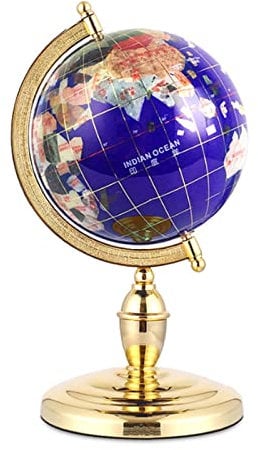SYALEO Mappamondo Mappamondo con Pietre preziose con Staffa e Base in Lega di Alluminio Color Oro Globo geografico con Rotazione a 360 Gradi per Regalo Ornamentale da scrivania World Globe