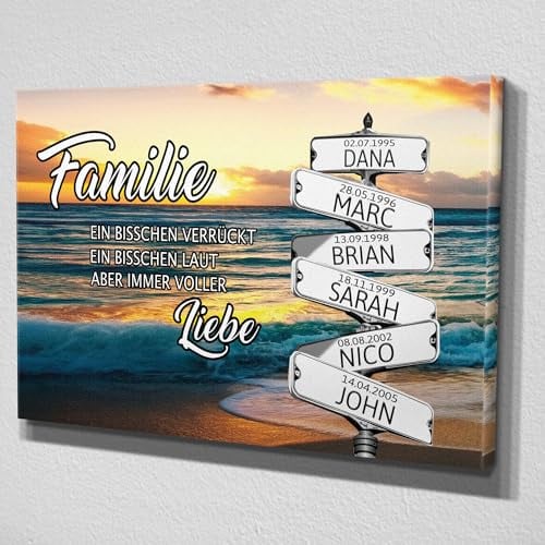Deutsam Individuelle Leinwand Straßenschilder Strand Geschenk zum Muttertag Vatertag mit eigenem Namen Wohndeko Bild Keilrahmen Geschenkidee für Mama oder Papa Weihnachtsgeschenk