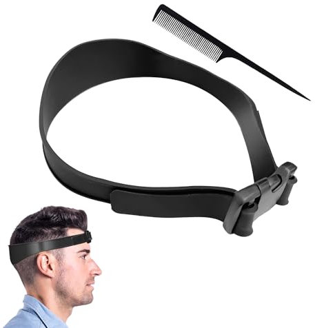 1 sangle auxiliaire de coiffure avec 1 peigne à queue pointue, en silicone, outils de coupe de cheveux, sangle de coupe réglable, convient pour les coiffeurs, la coupe de cheveux DIY (noir)