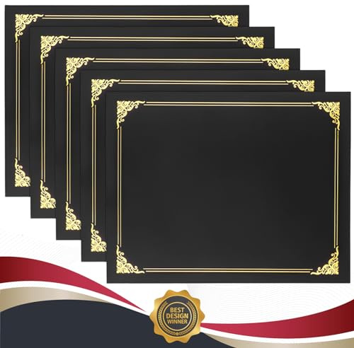 10 Packs Certificate Holders, Black Certificate Covers, Diploma Holders, Certificate Folders with Gold Foil Border for Letter Size 8.5 x 11 Certificates, Diploma, Documents, Award Cover