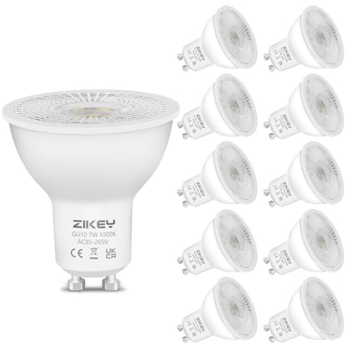 ZIKEY GU10 LED Lampen Kaltweiß, 7W LED Leuchtmittel, 650LM, ersetzt 60W Halogenlampen, 6500K GU10 LED Spot Birnen, Nicht Dimmbar, 38° Abstrahlwinkel, 10er Pack